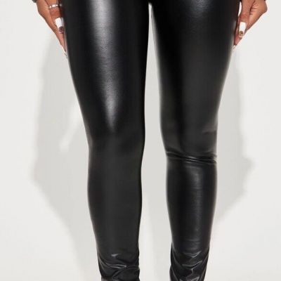 FASHION NOVA  Faux Leather Tummy Tuck Leggings - Black